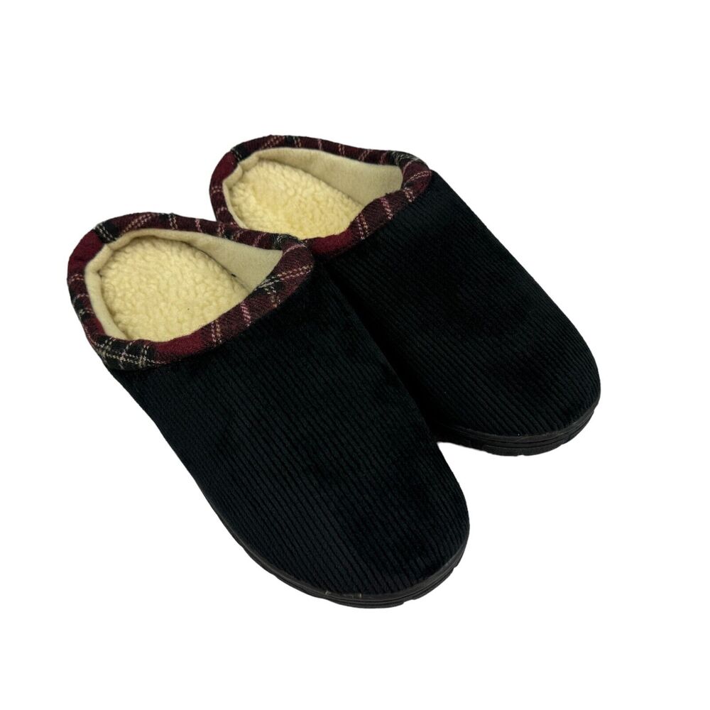 Totes Mens Corduroy Hoodback Memory Foam Fleece Lined Slippers Black M 8-9